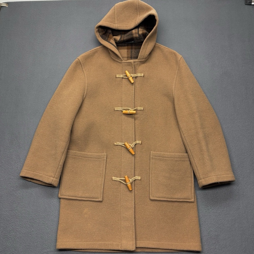 Orvis Wool Blend Duffle Toggle Coat Plaid Lined Hooded Made in England Size L - Picture 2 of 15